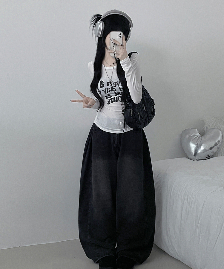 レタリングプリンティング長袖Tシャツ IVORY