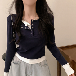 レイヤードスリム長袖Tシャツ DARK BLUE