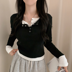 レイヤードスリム長袖Tシャツ BLACK