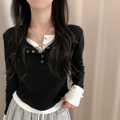 レイヤードスリム長袖Tシャツ BLACK