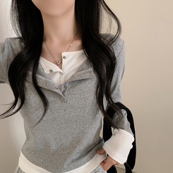 レイヤードスリム長袖Tシャツ GREY