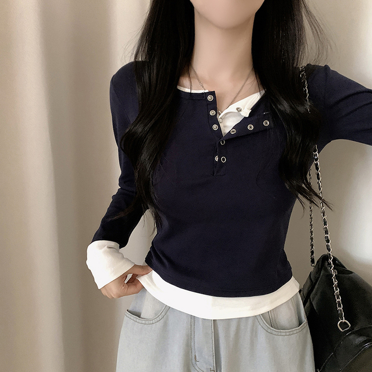 レイヤードスリム長袖Tシャツ DARK BLUE