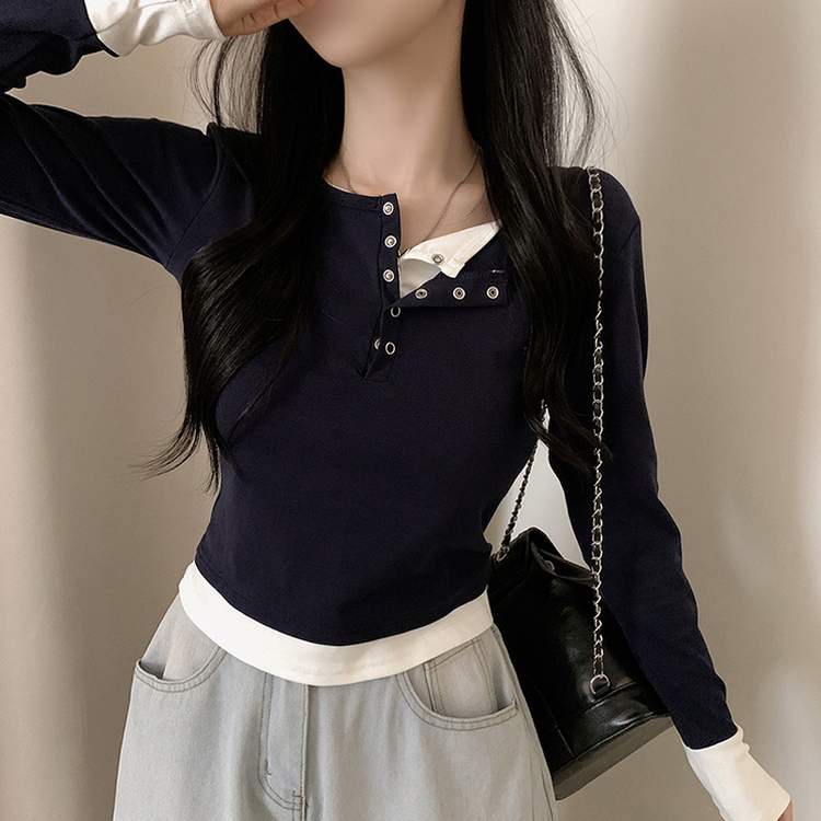 レイヤードスリム長袖Tシャツ DARK BLUE