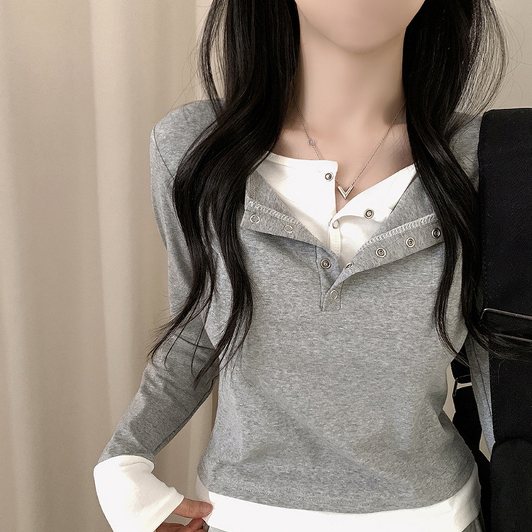 レイヤードスリム長袖Tシャツ GREY