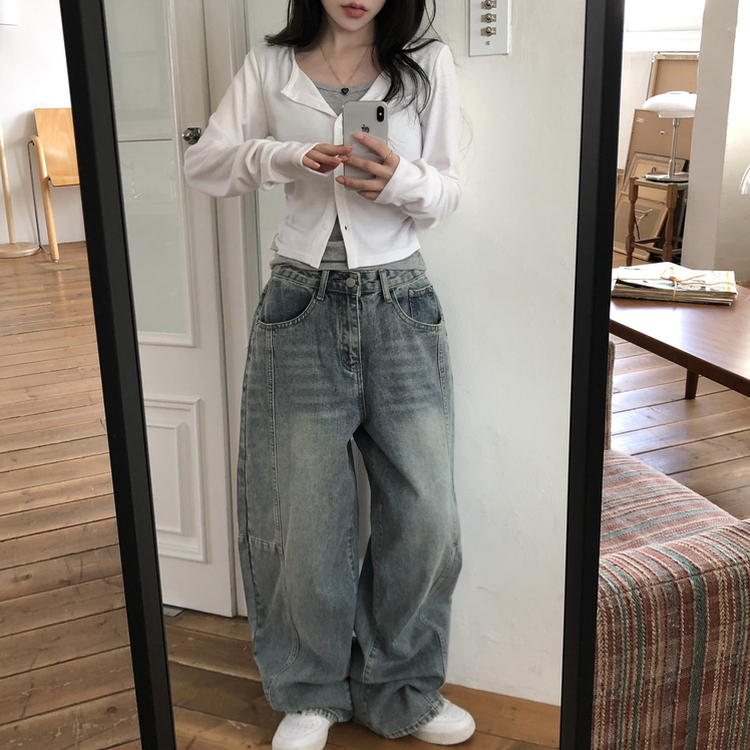 일체형 레이어드 데일리 허리셔링 배색 캐주얼 가디건 긴팔티