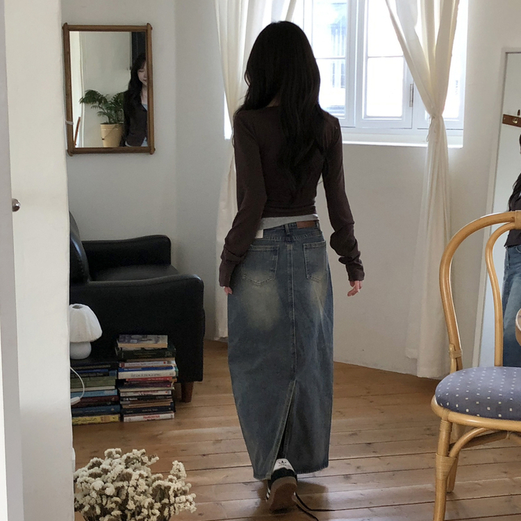 일체형 레이어드 데일리 허리셔링 배색 캐주얼 가디건 긴팔티