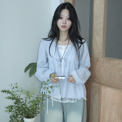 긴팔VER 페어리 스트라이프 리본 프릴 나시 일체형 긴팔 블라우스 소라