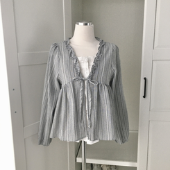 긴팔VER 페어리 스트라이프 리본 프릴 나시 일체형 긴팔 블라우스