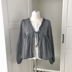 긴팔VER 페어리 스트라이프 리본 프릴 나시 일체형 긴팔 블라우스