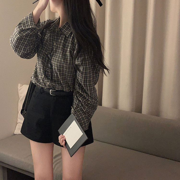 흑당 버블티 어텀 루즈핏 체크 셔츠 남방 블랙