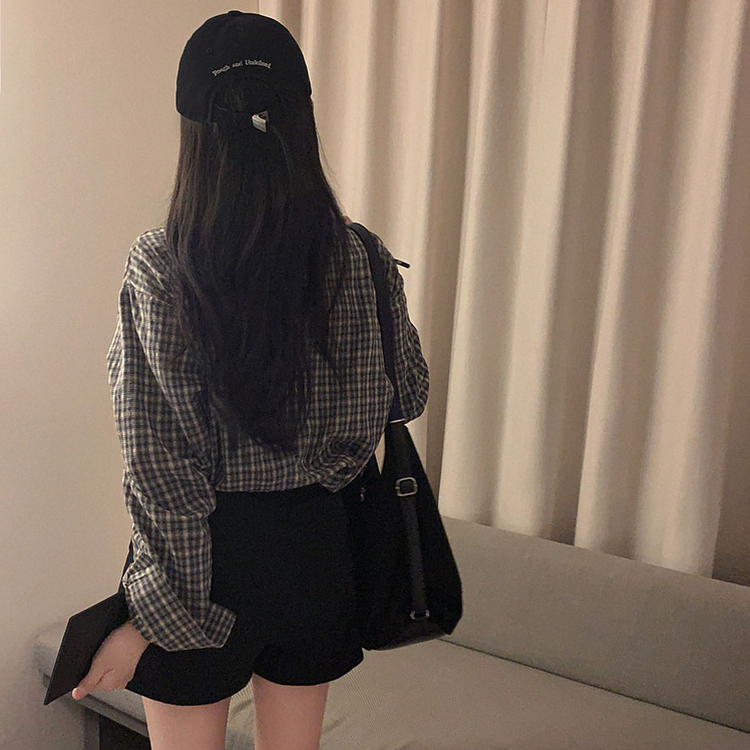 흑당 버블티 어텀 루즈핏 체크 셔츠 남방 블랙