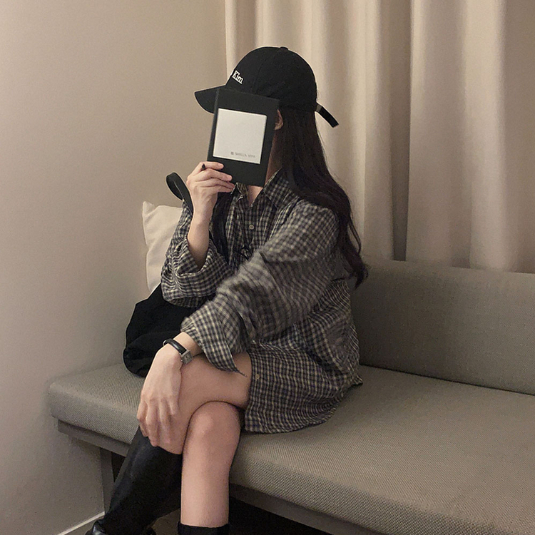 흑당 버블티 어텀 루즈핏 체크 셔츠 남방 블랙