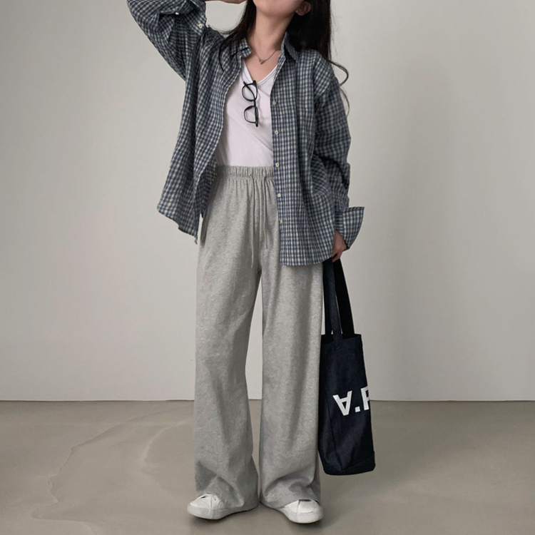 흑당 버블티 어텀 루즈핏 체크 셔츠 남방 블루