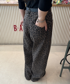 【ベルトSET】レオパードワイドデニムパンツ BROWN