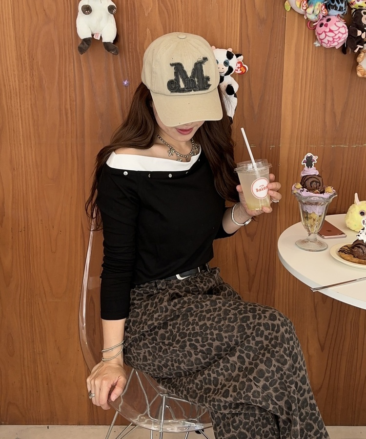 【ベルトSET】レオパードワイドデニムパンツ BROWN