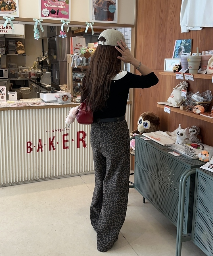 【ベルトSET】レオパードワイドデニムパンツ BROWN