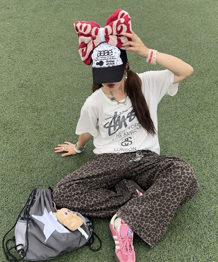 【ベルトSET】レオパードワイドデニムパンツ BROWN