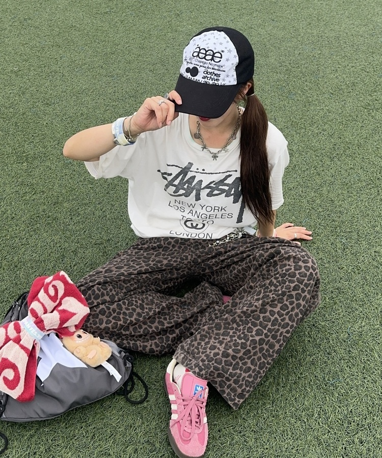 【ベルトSET】レオパードワイドデニムパンツ BROWN