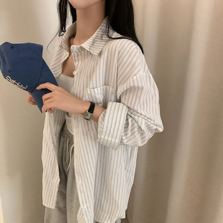 ストライプボタンレイヤードシャツ｜シャツ｜韓国ファッション通販 SONA