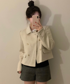 ダブルボタンウールコート IVORY
