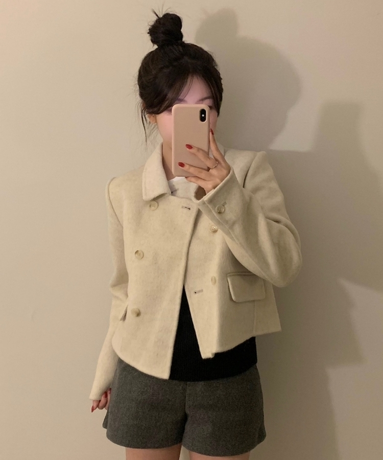 ダブルボタンウールコート IVORY