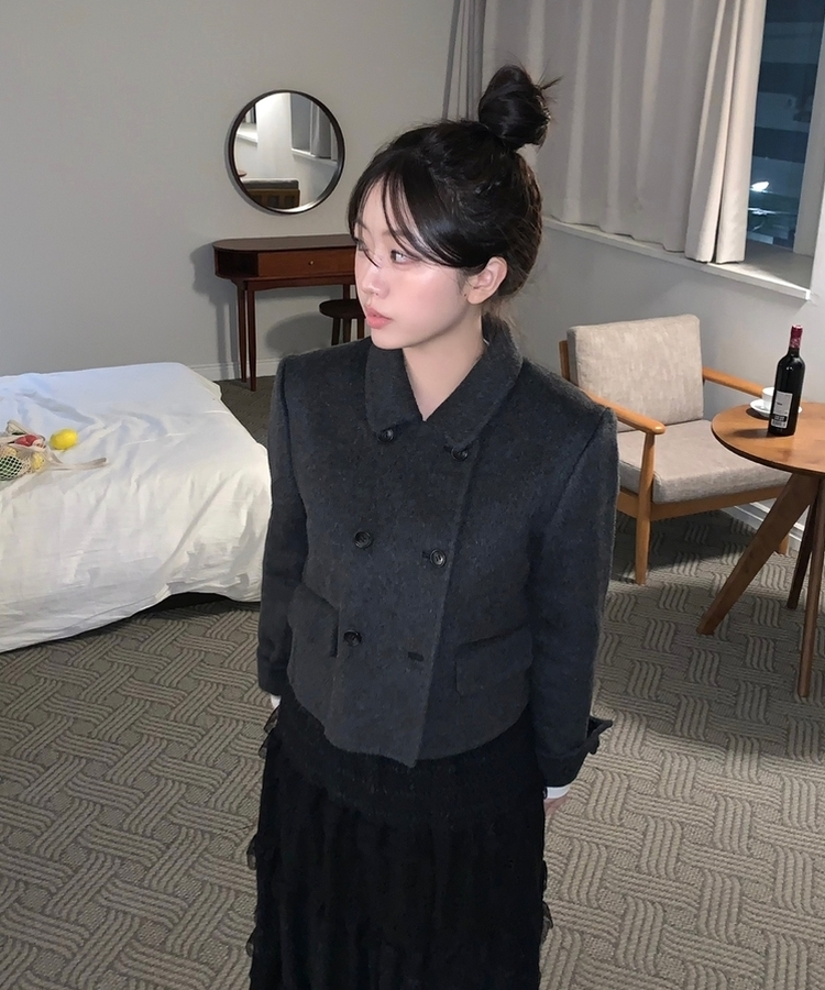 ダブルボタンウールコート CHARCOAL