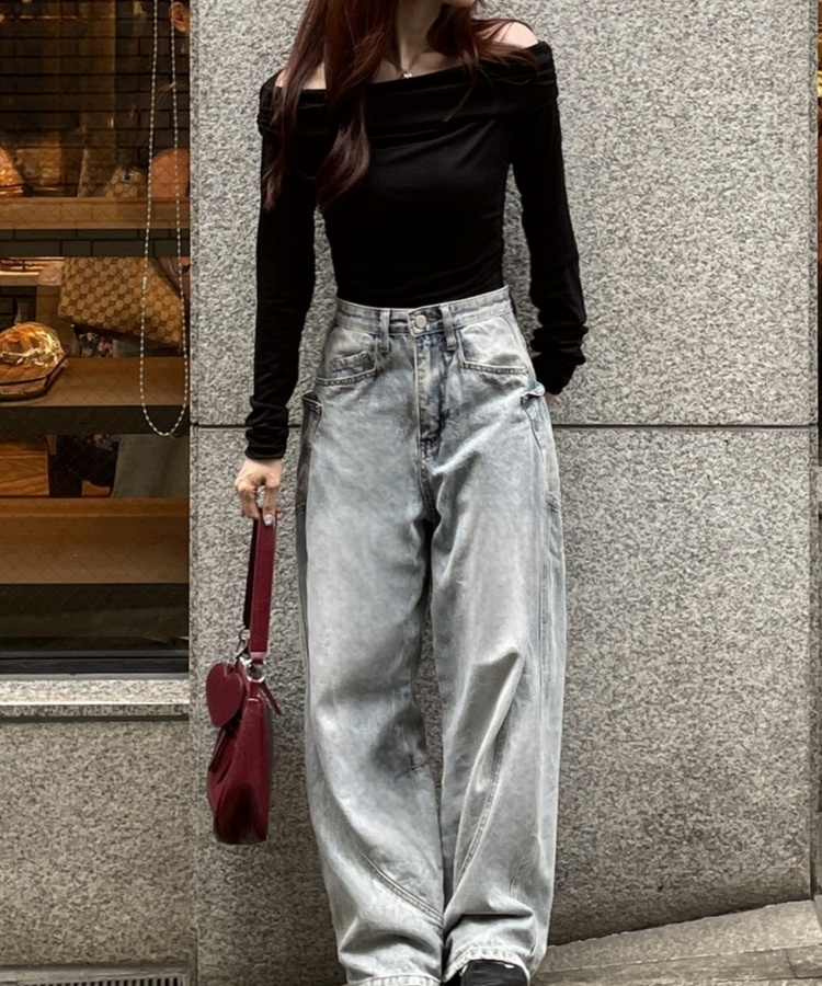 글램 셔링 오프숄더 긴팔 검정