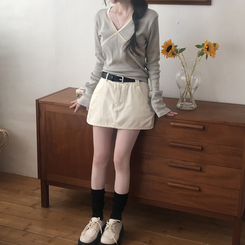 レースストライプスリム長袖Tシャツ GREY