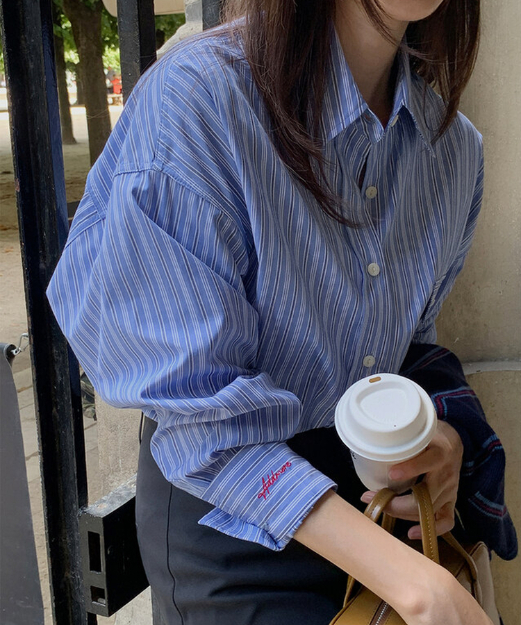 ポケット刺繍ストライプシャツ｜シャツ｜韓国ファッション通販 SONA