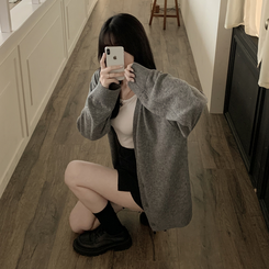 왕오버핏 브이넥 와이드소매 간절기 가디건 다크그레이