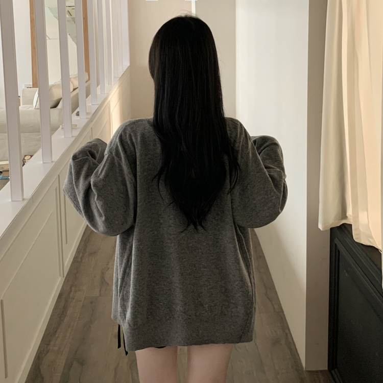 왕오버핏 브이넥 와이드소매 간절기 가디건 다크그레이