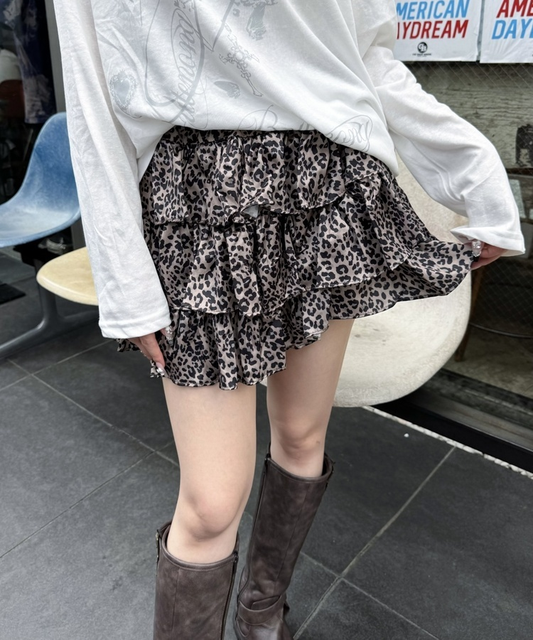 レオパードティアードミニスカート BROWN