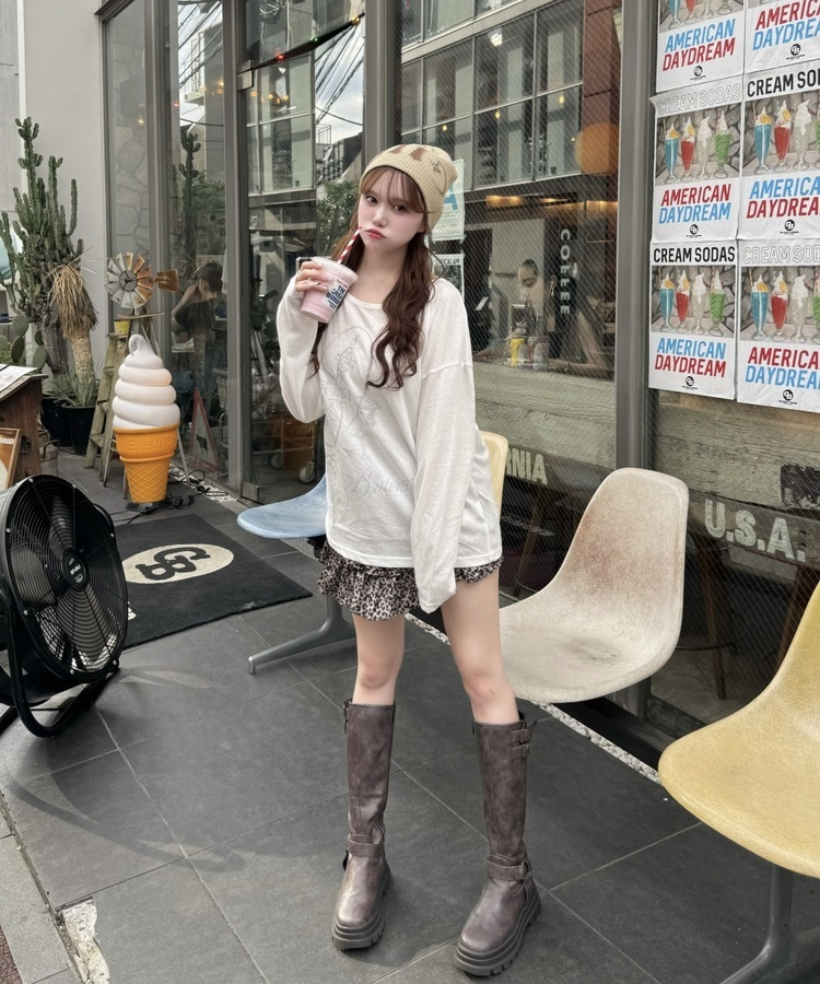 レオパードティアードミニスカート BROWN