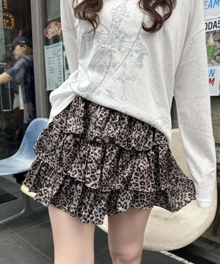 レオパードティアードミニスカート BROWN