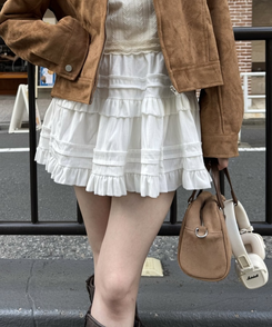 플리츠 캉캉 밴딩 미니 스커트 아이보리