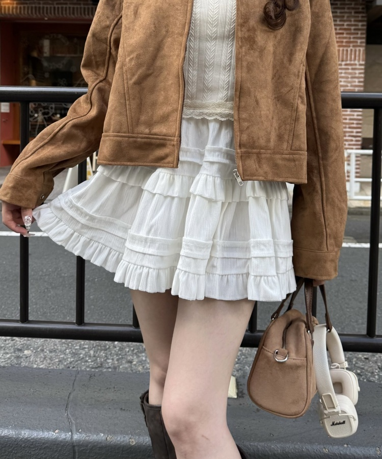 플리츠 캉캉 밴딩 미니 스커트 아이보리