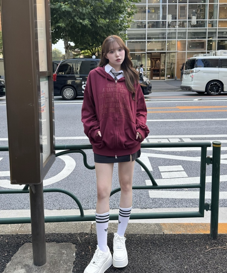 오버핏 애틀랜틱 후드집업 레드