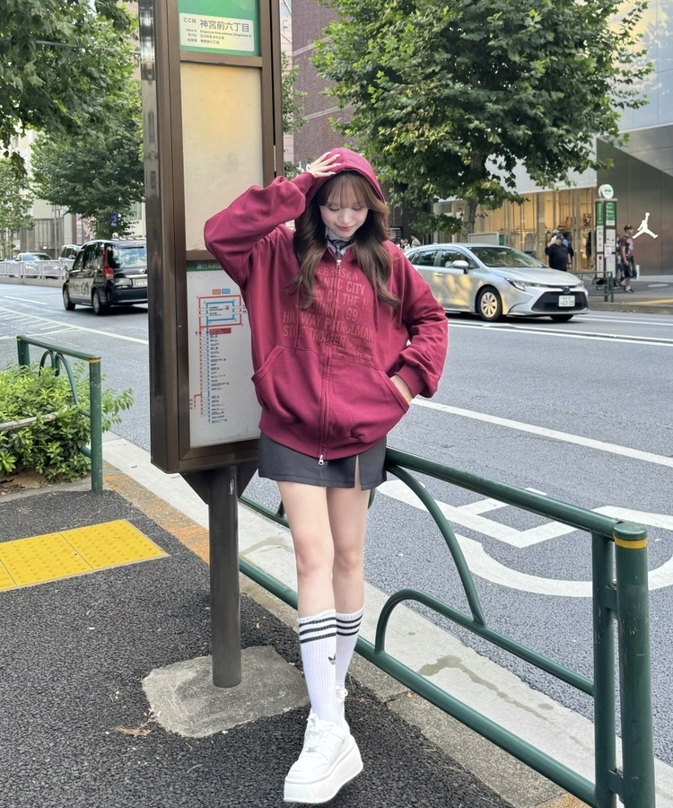 오버핏 애틀랜틱 후드집업 레드