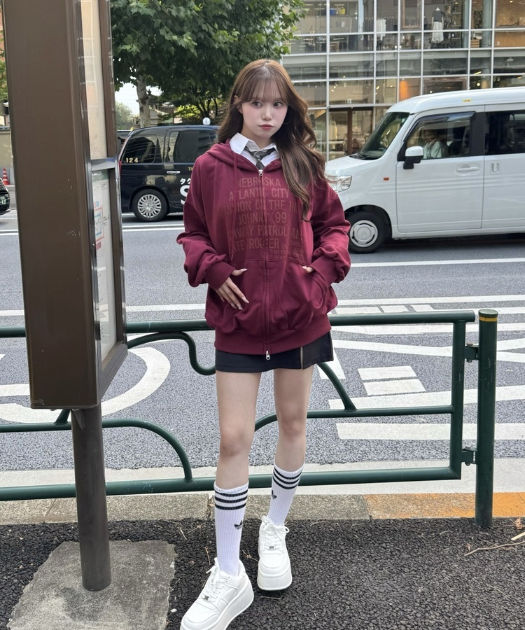 오버핏 애틀랜틱 후드집업 레드