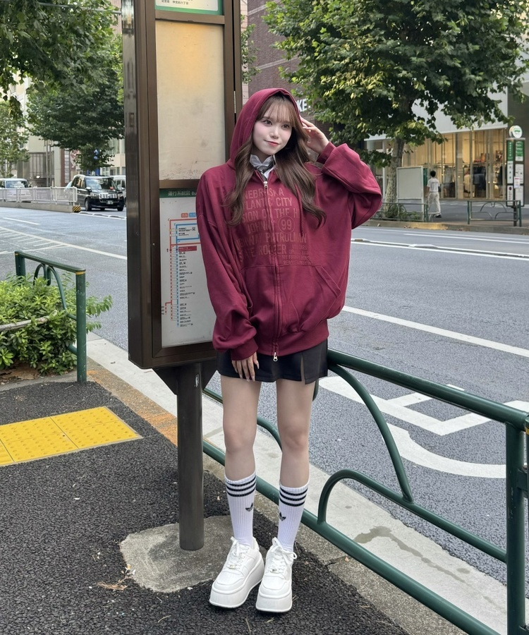 오버핏 애틀랜틱 후드집업 레드