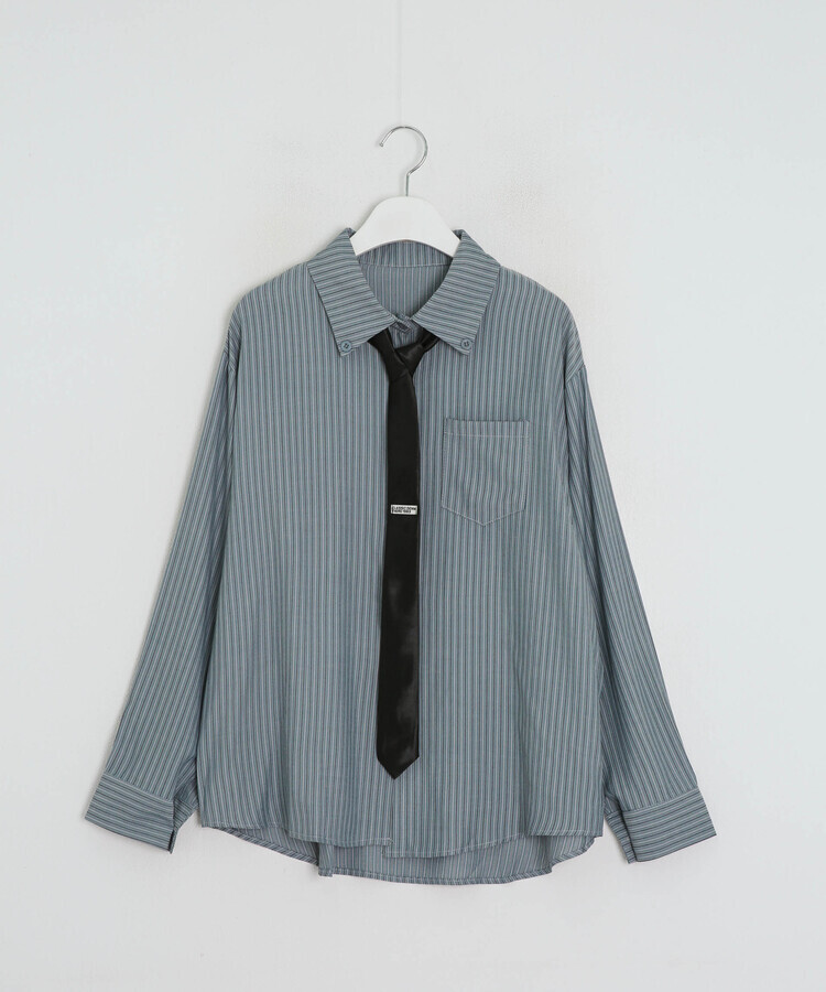 【タイ付き】ビッグサイズストライプTシャツ