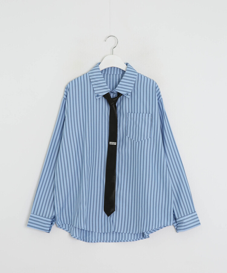 【タイ付き】ビッグサイズストライプTシャツ