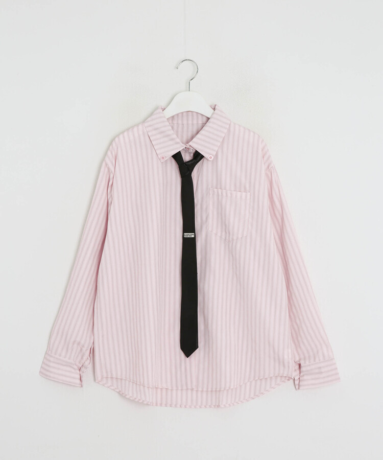 【タイ付き】ビッグサイズストライプTシャツ