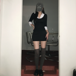 ストライプミニスカートパンツ BLACK