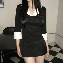 ストライプミニスカートパンツ BLACK