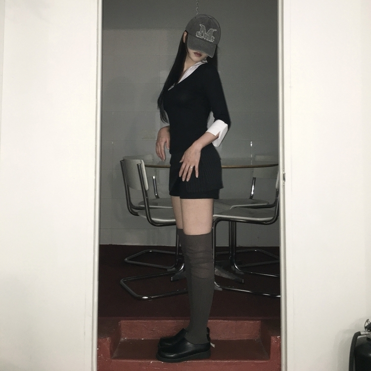 ストライプミニスカートパンツ BLACK