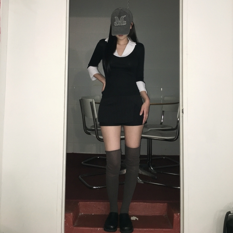 ストライプミニスカートパンツ BLACK