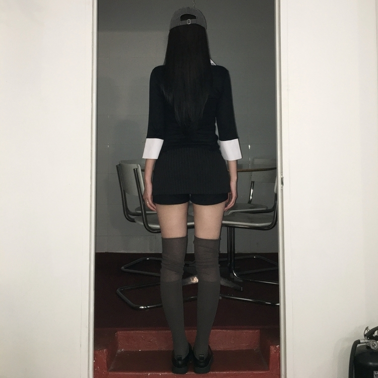 ストライプミニスカートパンツ BLACK