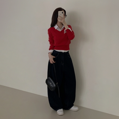 【丈別】ポケットデニムワイドパンツ BLUE