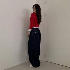 【丈別】ポケットデニムワイドパンツ BLUE